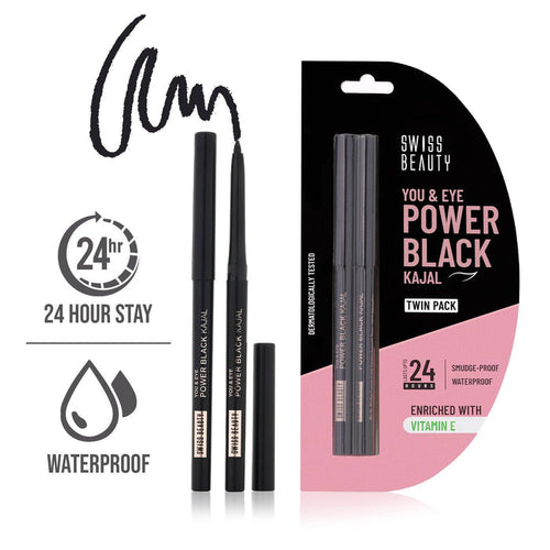 You & Eye Power Black Kajal - Twin pack - Swiss Beauty